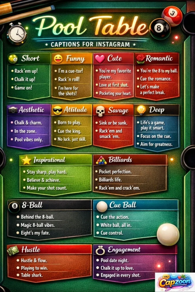 Pool Table Captions Instagram