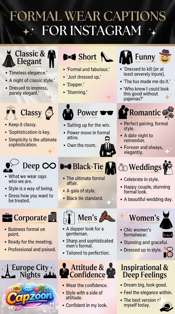 Formal Wear Captions for Instagram
