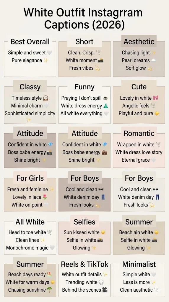 White Outfit Instagram Captions