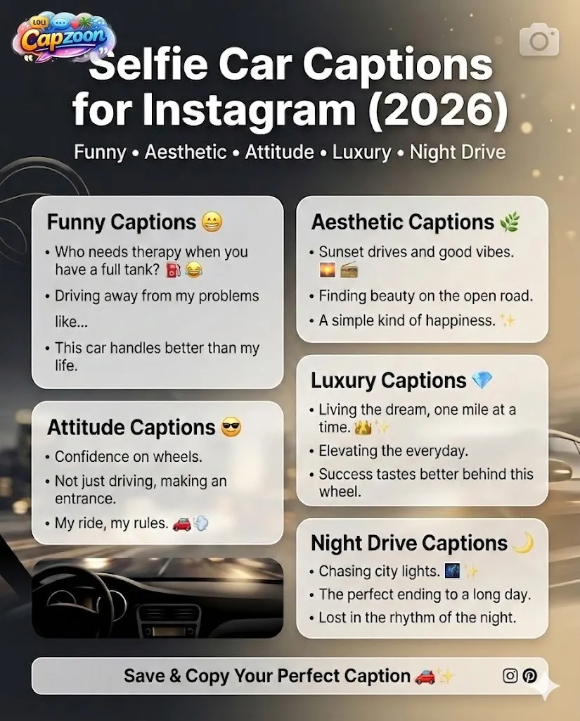 Selfie Car Captions for Instagram
