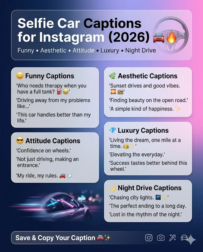 Selfie Car Captions for Instagram 