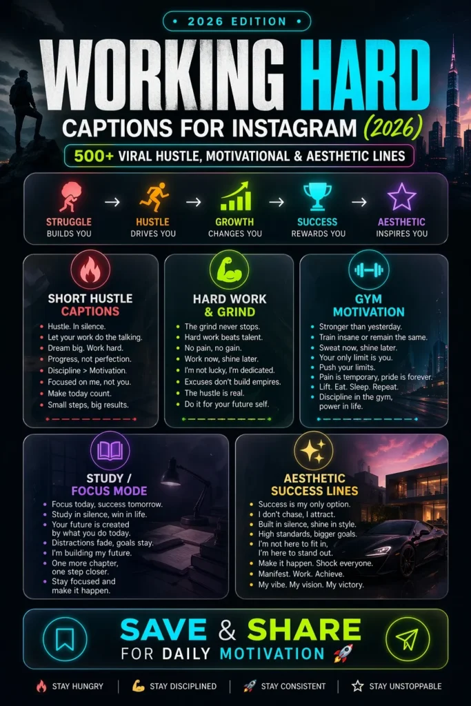 Working Hard Captions for Instagram