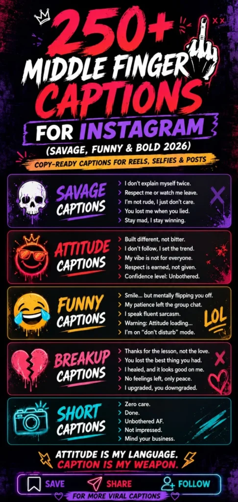 Middle Finger Captions for Instagram