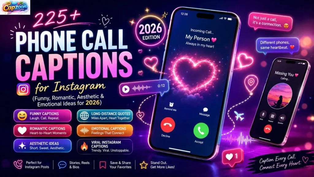 225+ phone call captions for Instagram featuring funny, romantic, aesthetic, emotional, and long-distance caption ideas for posts, reels, stories, and social media in 2026.