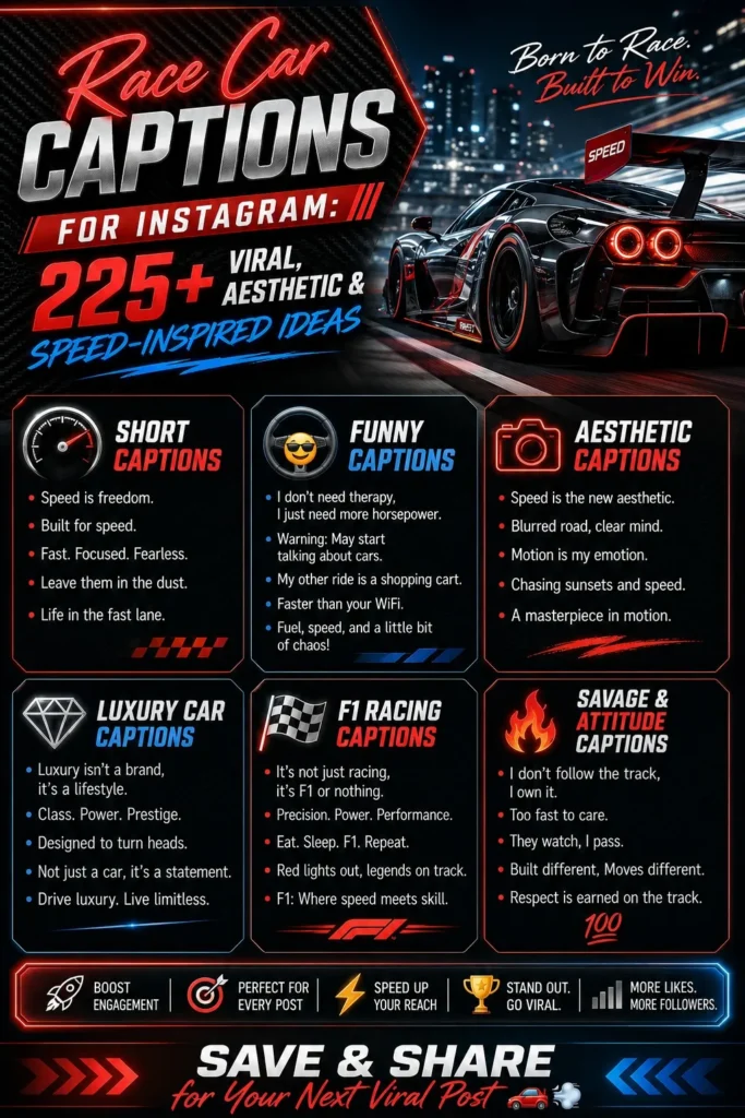 Race Car Captions for Instagram
