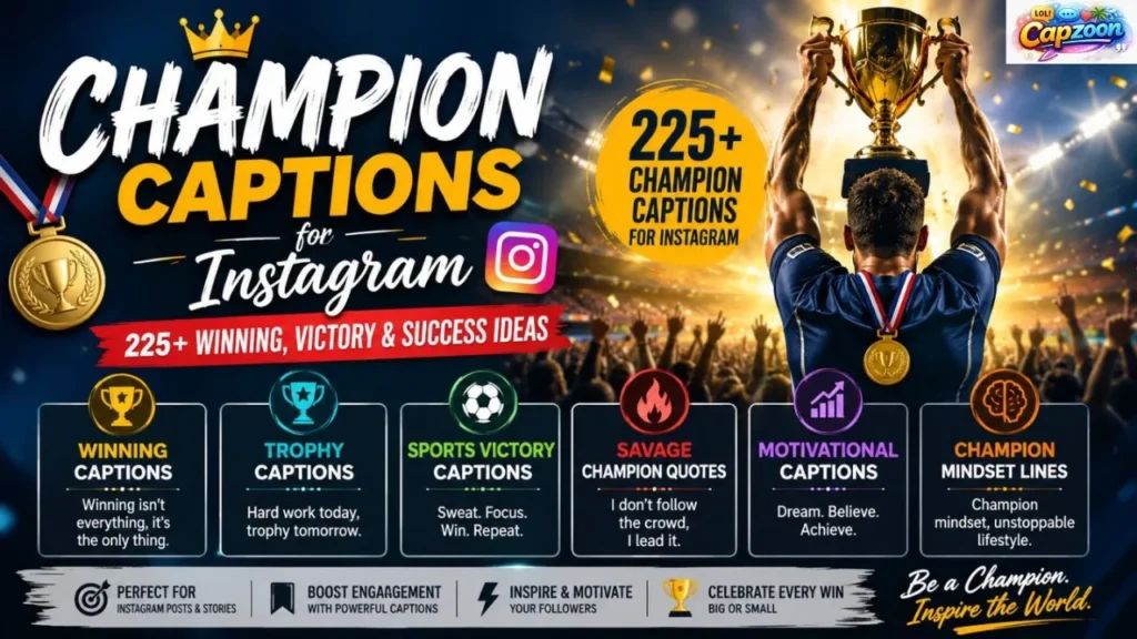 225+ champion captions for Instagram featuring winning, trophy, sports victory, and success caption ideas.