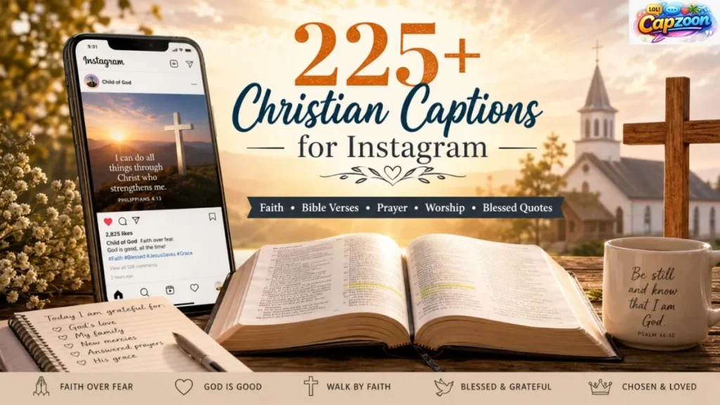 225+ Christian captions for Instagram featuring Bible verses, faith quotes, prayer messages, worship ideas, and blessed caption inspiration.